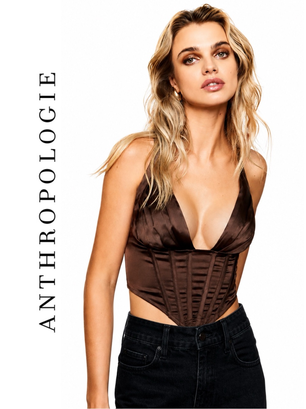 Anthropologie Porridge Plunge V-Neck Satin Corset Top XL